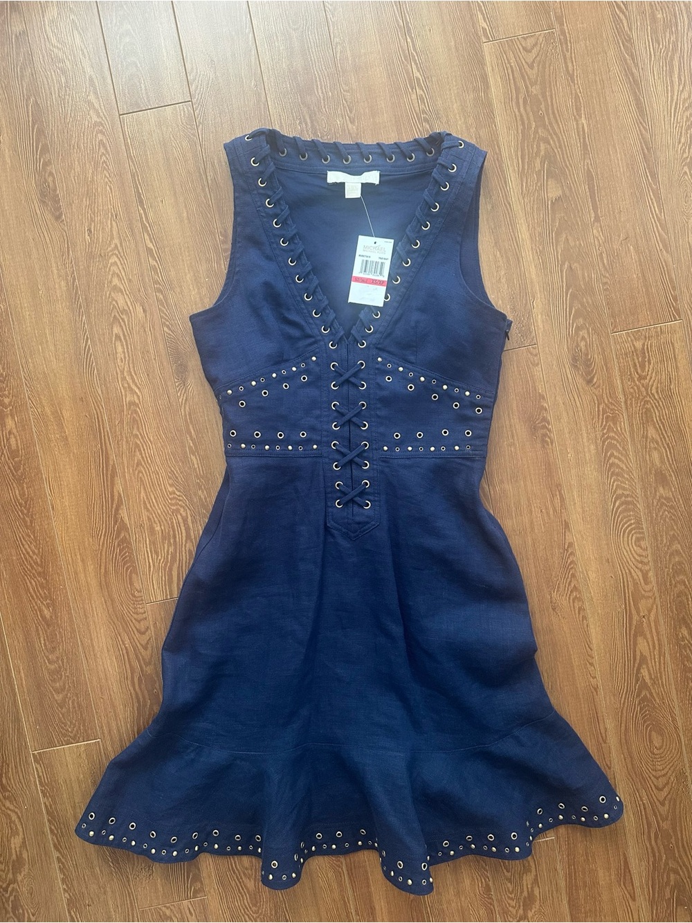 Michael Kors Navy Eyelet Lace-Up A-Line Mini Dress